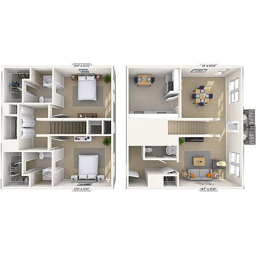 Floor plan Dual Level 2x2.5 1324 SF