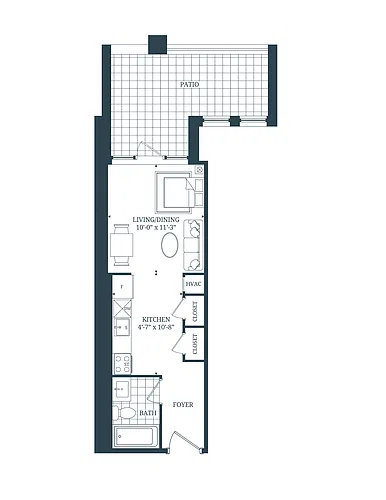 Floor plan Studio 0 Bed 1 Bath 2