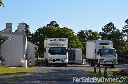 View of trucks and cooler.