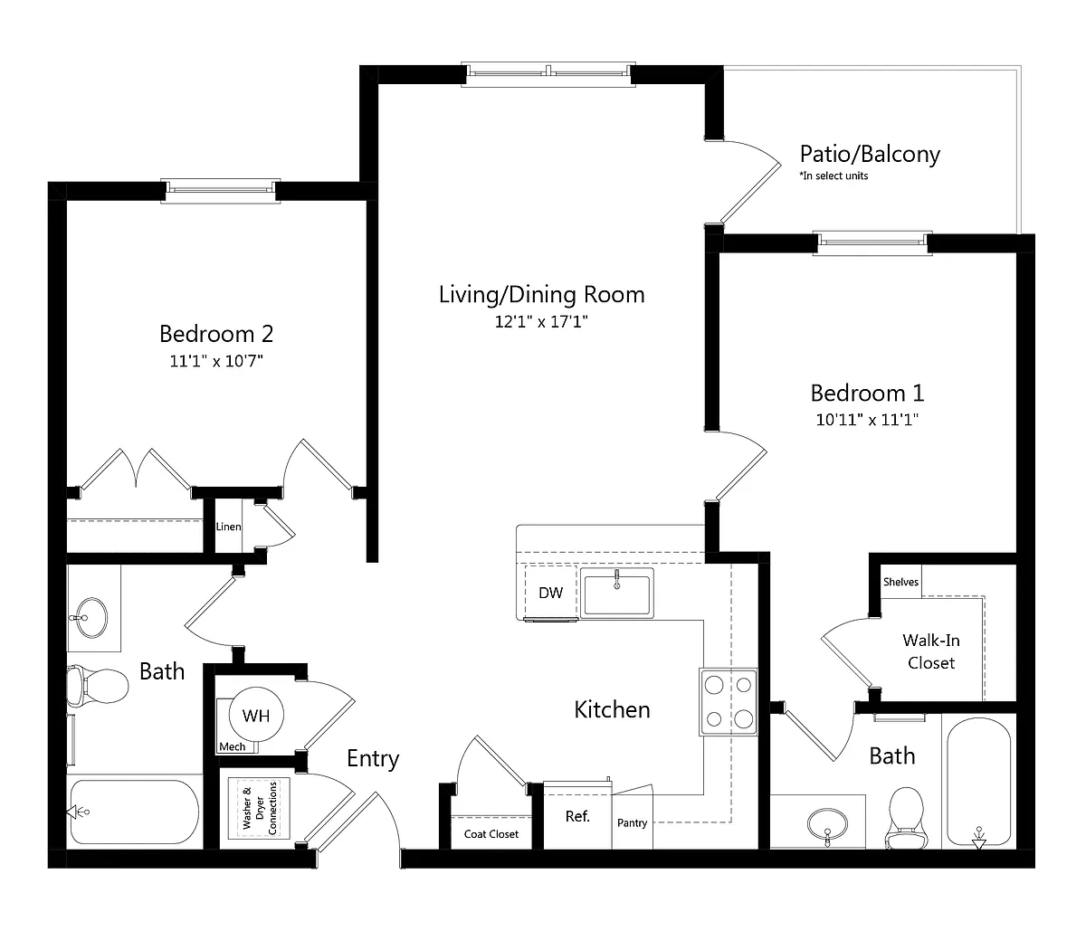 Floor plan Two Bedroom/Two Bathroom
