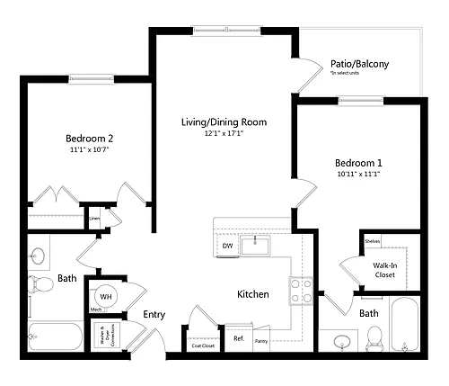 Floor plan Two Bedroom/Two Bathroom
