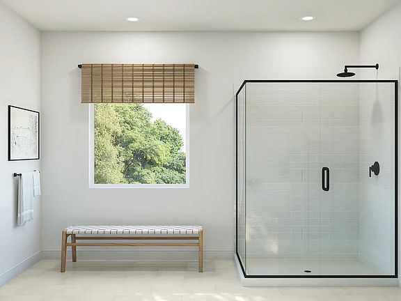 Primary bath with glass-shower enclosure