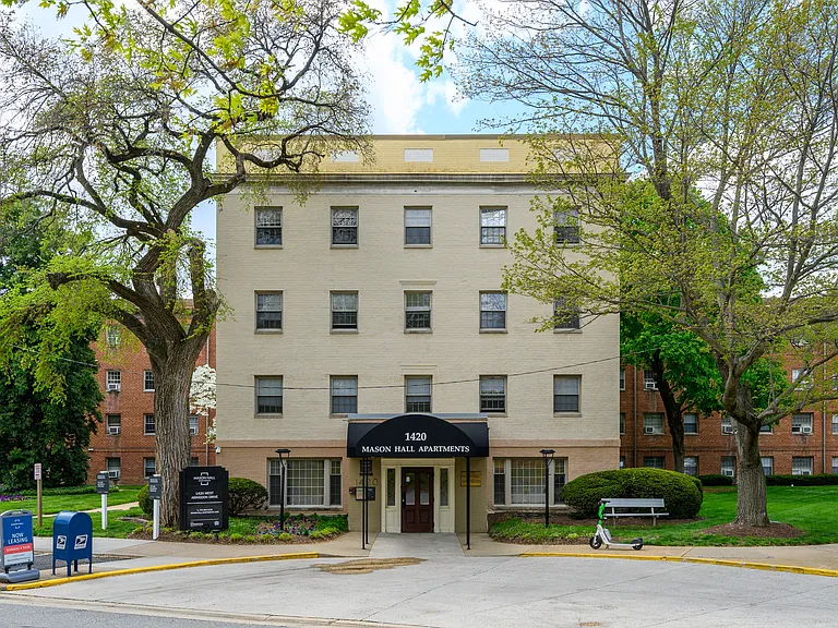 Building exterior and entrance at Mason Hall in Alexandria, VA 22314