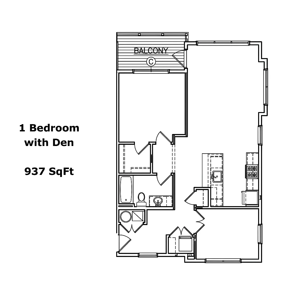 Floor plan 1 Bedroom with Den - Option 1