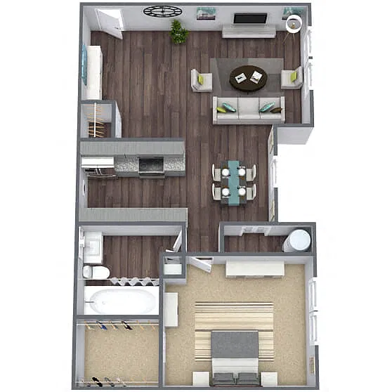 Floor plan A2: 1 Bed 1 Bath