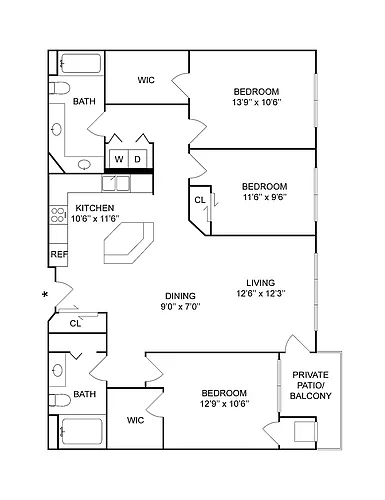 Floor plan 3 BR x 2 BA - A