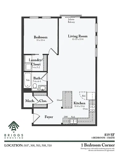 Floor plan 1 Bed Corner