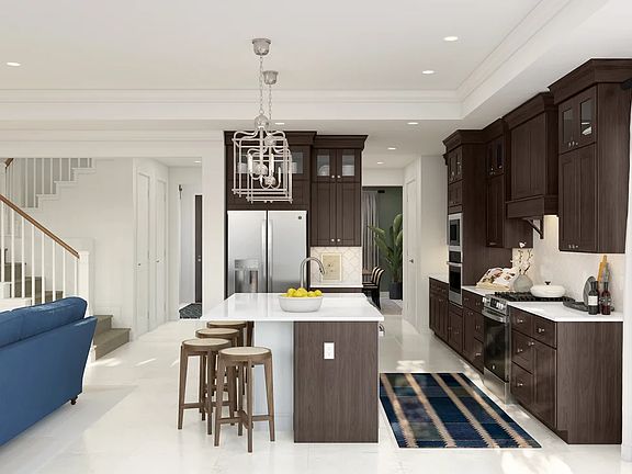 Kitchen with upper glass cabinets