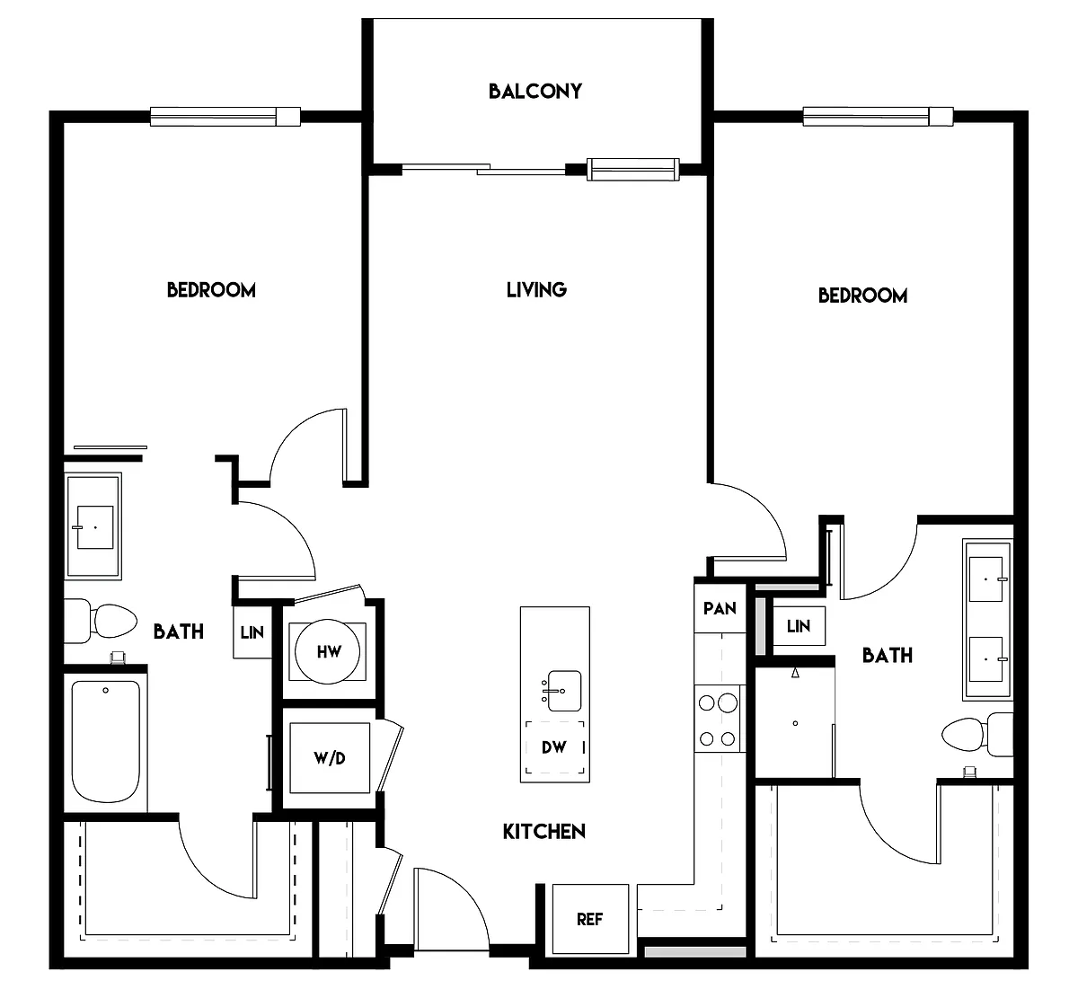 Floor plan 2BR 2BA (1128 SF)