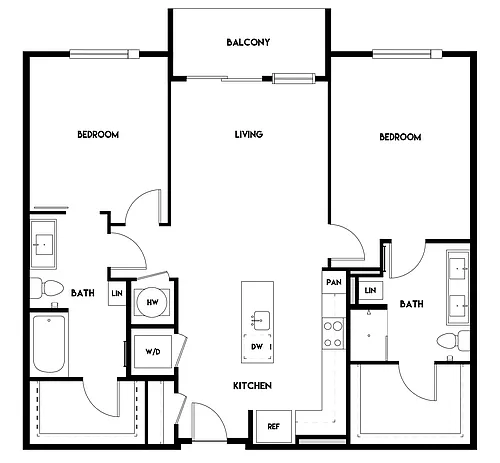 Floor plan 2BR 2BA (1128 SF)