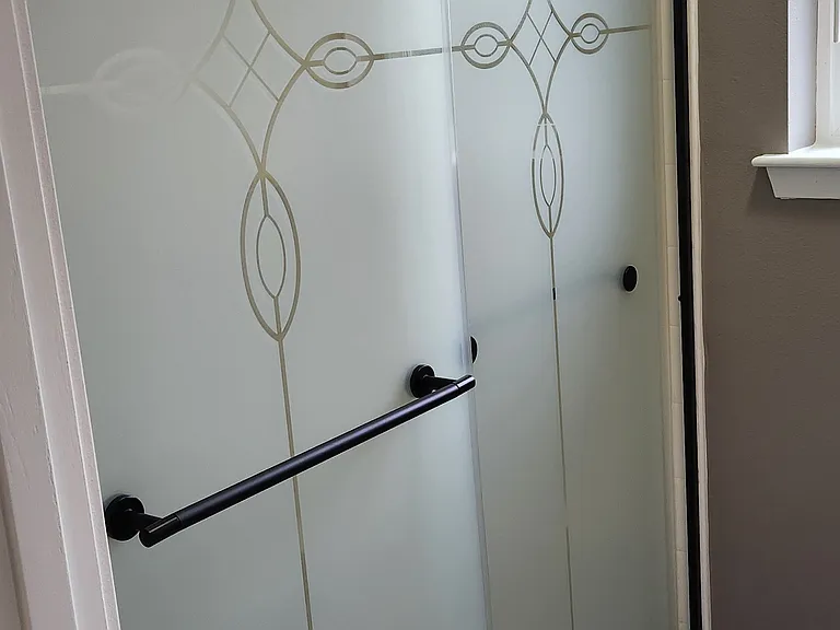 Master Bathroom with new shower entry.