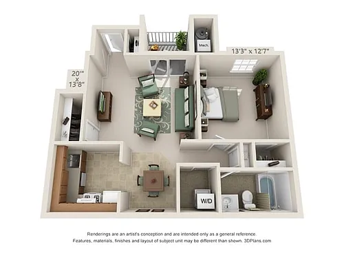 Floor plan 1-Bedroom 1-Bathroom End