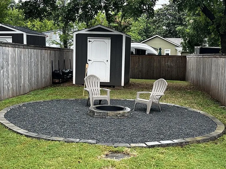 Fire pit and storage shed