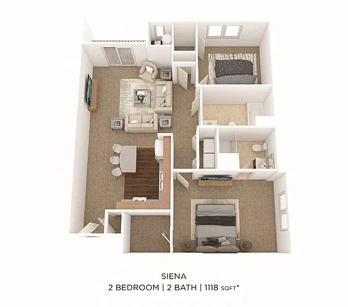 Floor plan Two Bedroom 2 Bath- 1118 sqft