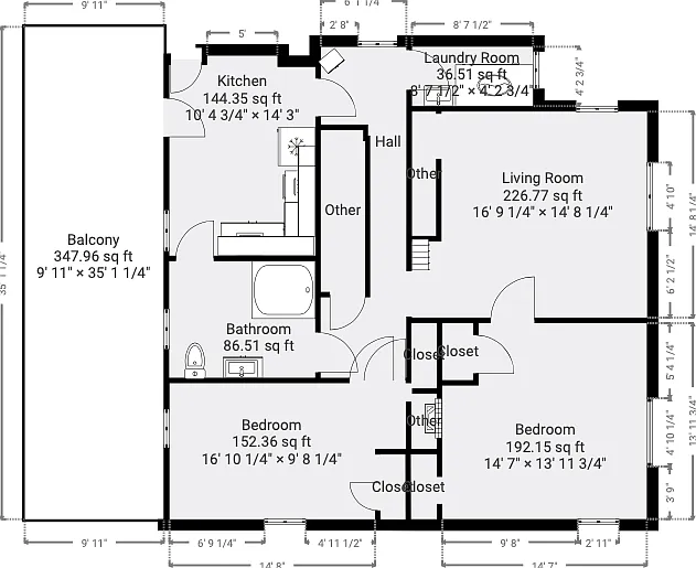 Plan of apartment including deck.