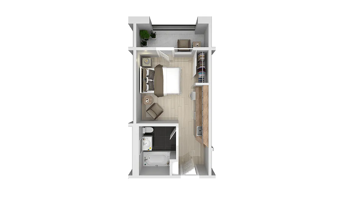 Floor plan Studio Medium with Balcony