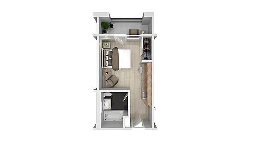 Floor plan Studio Medium with Balcony
