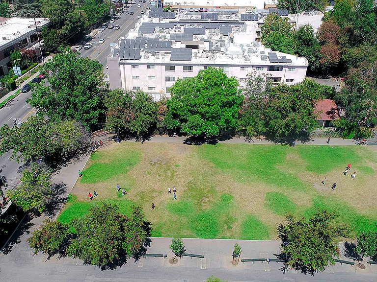 Drone view of Carpenter School, next door to building.