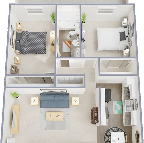 2 Bed 1 Bath A Floorplan Diagram