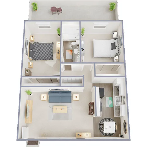 Floor plan 2 Bed 1 Bath A