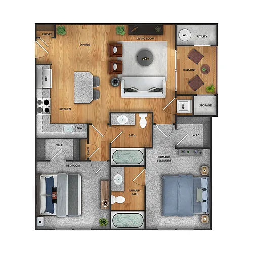 Floor plan 2 Bedroom, 2 Bathroom