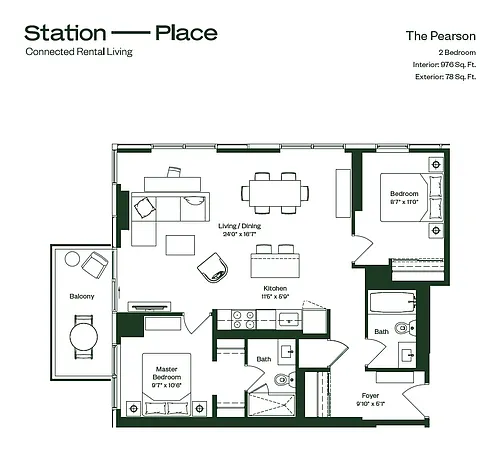 Floor plan 1701 - 2 Bedroom (The Pearson)
