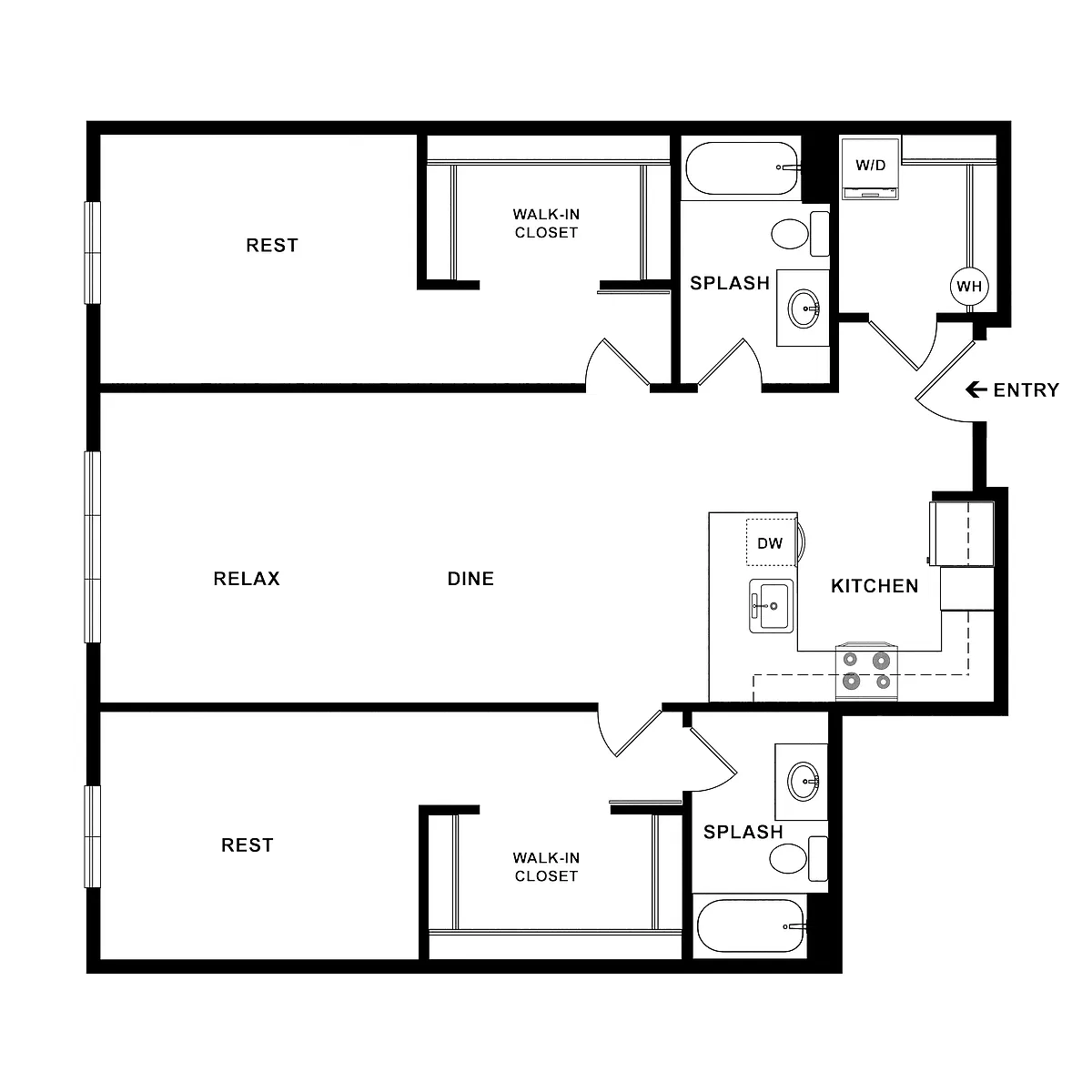 Floor plan 2 Bed/2 Bath-Throttle