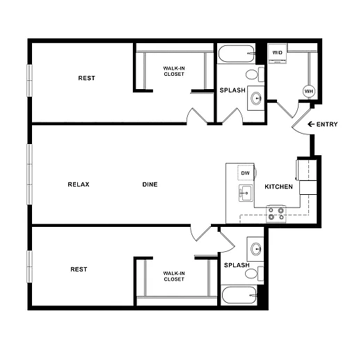 Floor plan 2 Bed/2 Bath-Throttle