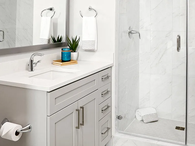 Walk-in showers with frameless glass doors