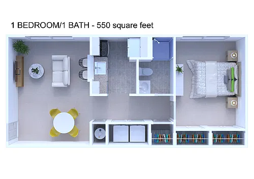 Floor plan 1 Bdrm Cornell