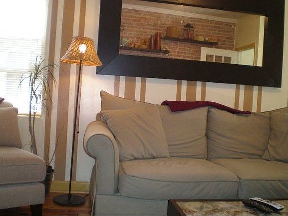 Living room with exp brick