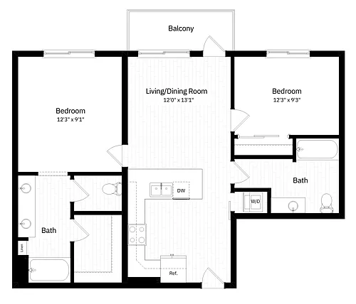 Floor plan 2x2 - 956 sqft - B4
