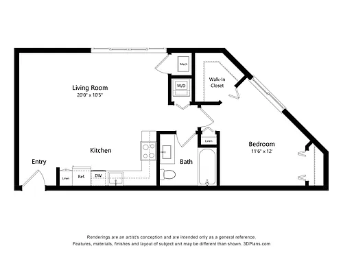 Floor plan A1 | 1 Bed | 1 Bath