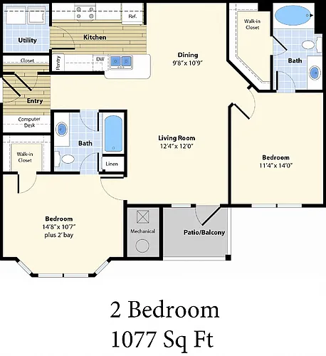 Floor plan Two Bedroom Two Bath A