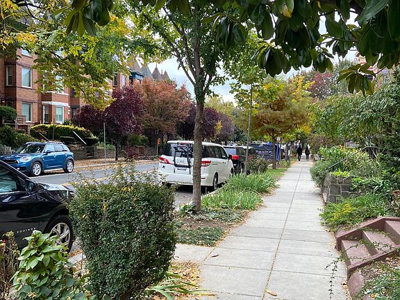 View of the sidewalk looking south down 1st Street