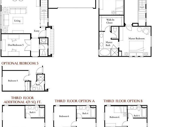 We have the 3rd floor Bonus Room and 5th bedroom is a den on the 1st floor (no closet space in this room)