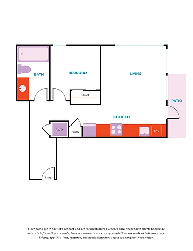 Floor plan 1 Bed, 1 Bath - Apt B
