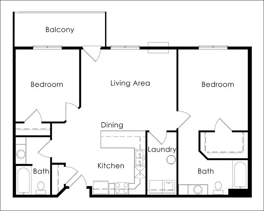 Floor plan 2 Bed / 2 Bath 1063 sq ft 2nd Floor