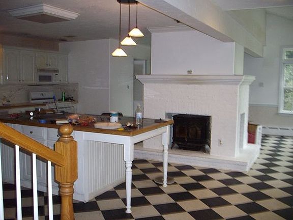 Kitchen with wood stove