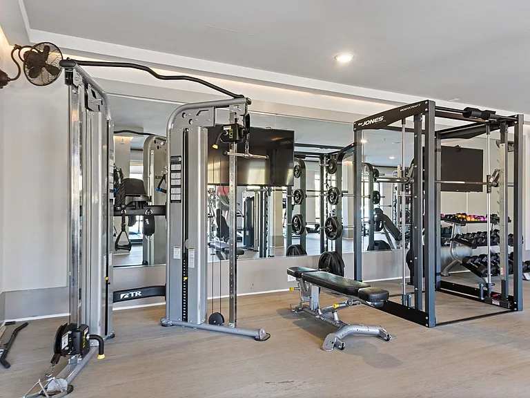 Get a full workout in with our strength area with power rack, free weights, and adjustable bench