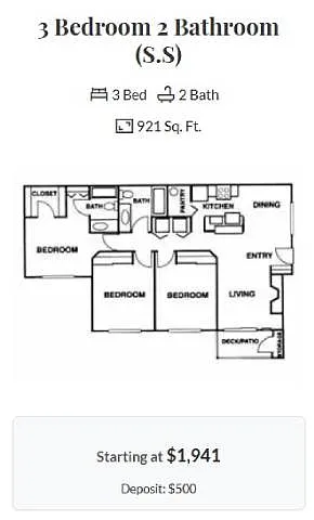 Floor plan 3 Bedroom 2 Bathroom (Redondo 1-S.S)