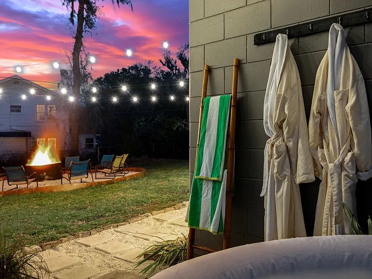 Everything you need for a relaxing soak including towels and robes
