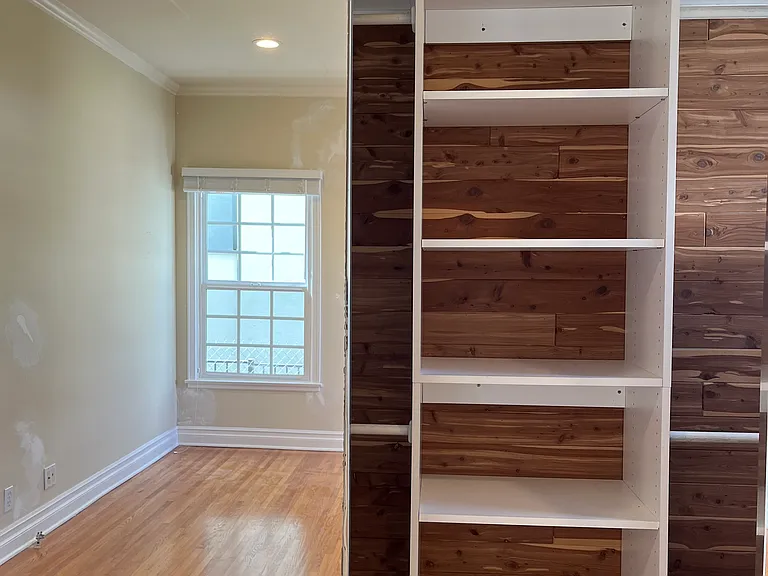 TRIPLE MIRROR CEDAR LINED PROVIDES TONS OF SPACE WITH CUSTOM SHELVING AND HANGING SPACE
