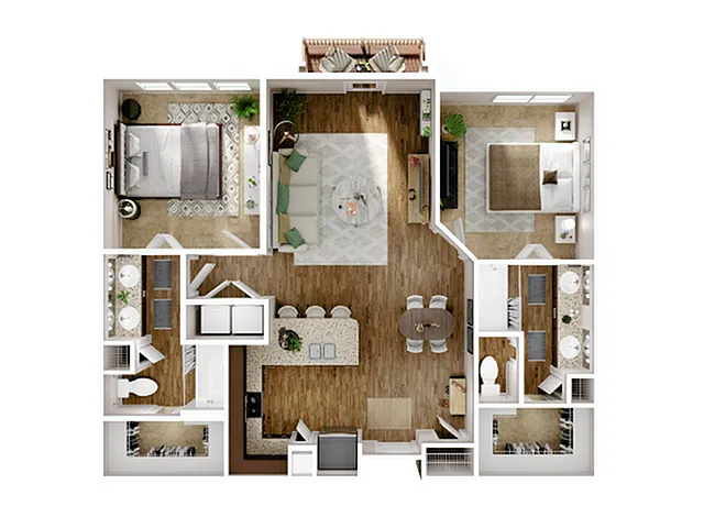 Floor plan 2 Bed, 2 Bath B (80% Income Restricted)
