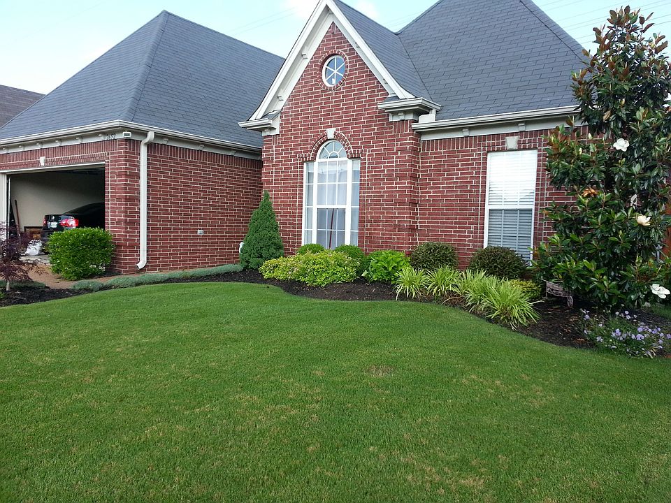 Landscaped, manicured  lawn