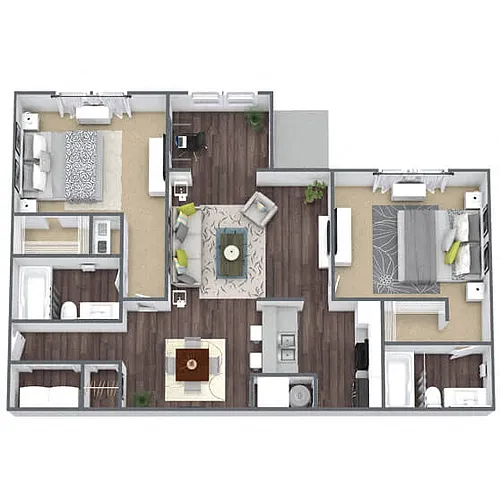 Floor plan B1: 2 Bed 2 Bath