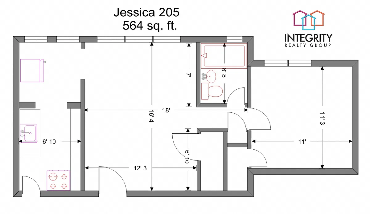 Floor plan Jessica 1 Bedroom 1 Bath A