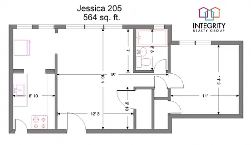Floor plan Jessica 1 Bedroom 1 Bath A