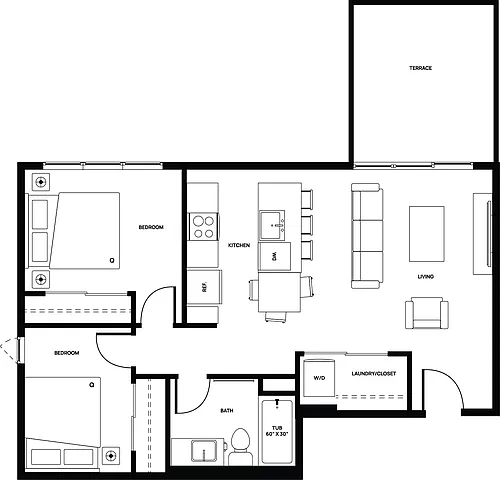 Floor plan 2 bed 1 bath 2 Bed 1 Bath 3