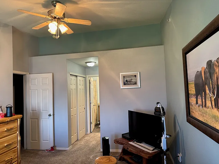 Vaulted ceiling and fan in the master bedroom